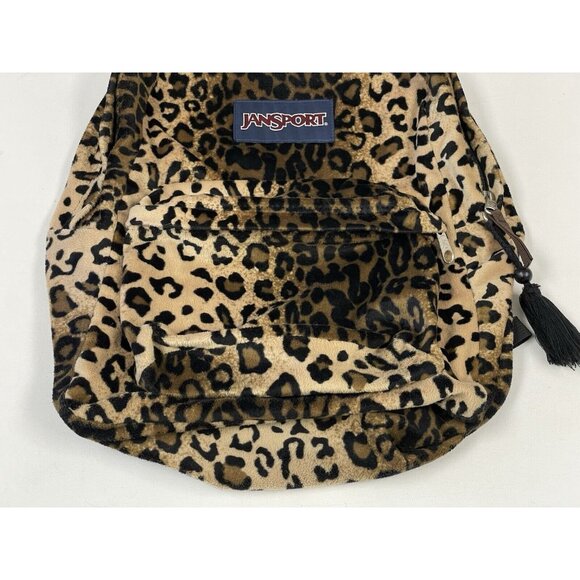 Vintage JanSport High Stakes TRS7 Leopard Animal Print Fuzzy Fabric Backpack - Picture 4 of 15